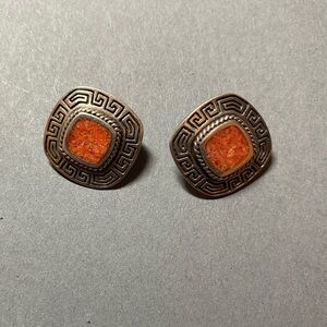 Vintage orange coral sterling silver earrings
